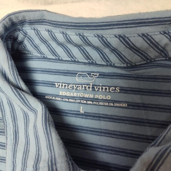 Vineyard Vines Edgartown Polo Shirt Mens Large Blue Stripe Pima Cotton Stretch - Picture 7 of 12